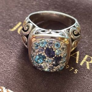 John Hardy Sterling Silver & Gold Lava Collection Ocean Colorway Ring Size 8